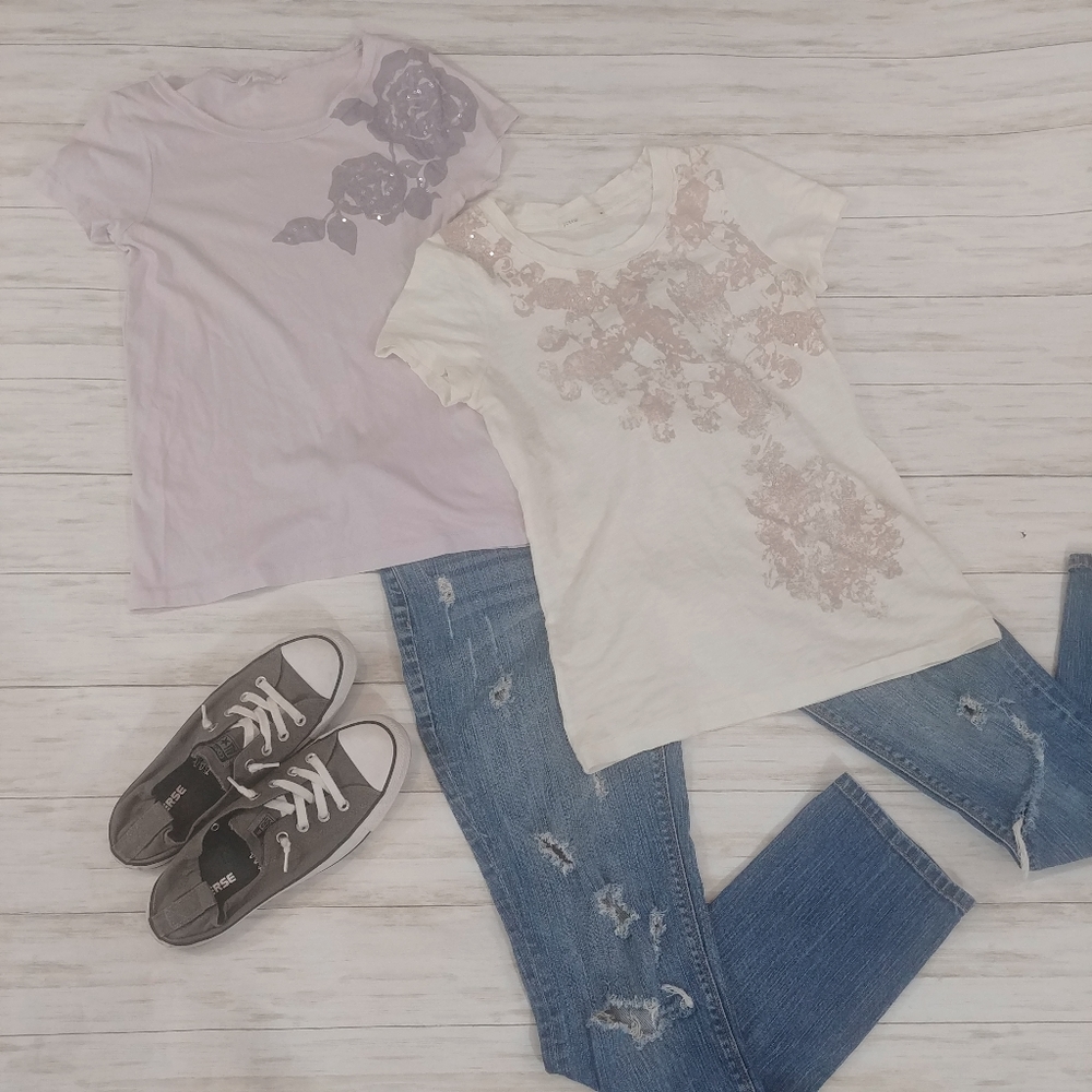 J Crew Sequin Raw Hem Collar T Shirts